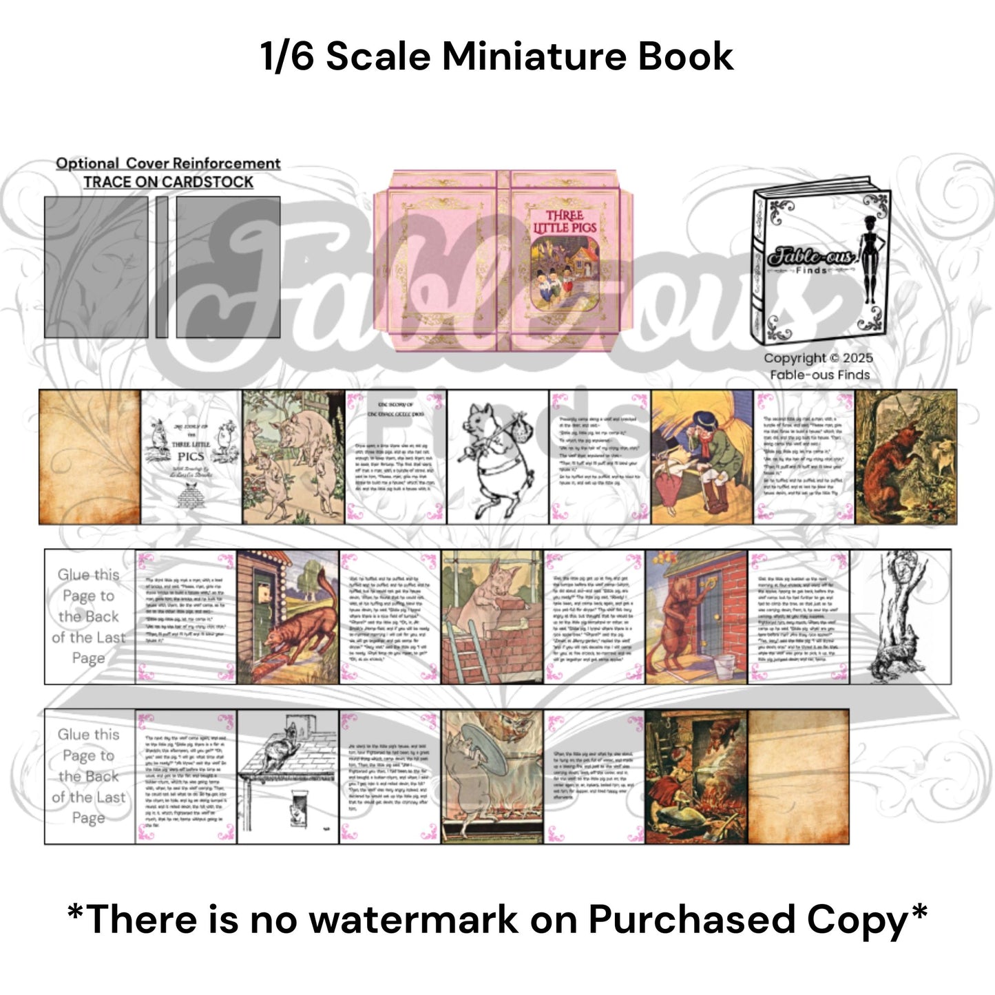 Printable Three Little Pigs Miniature Book - Instant PDF Download
