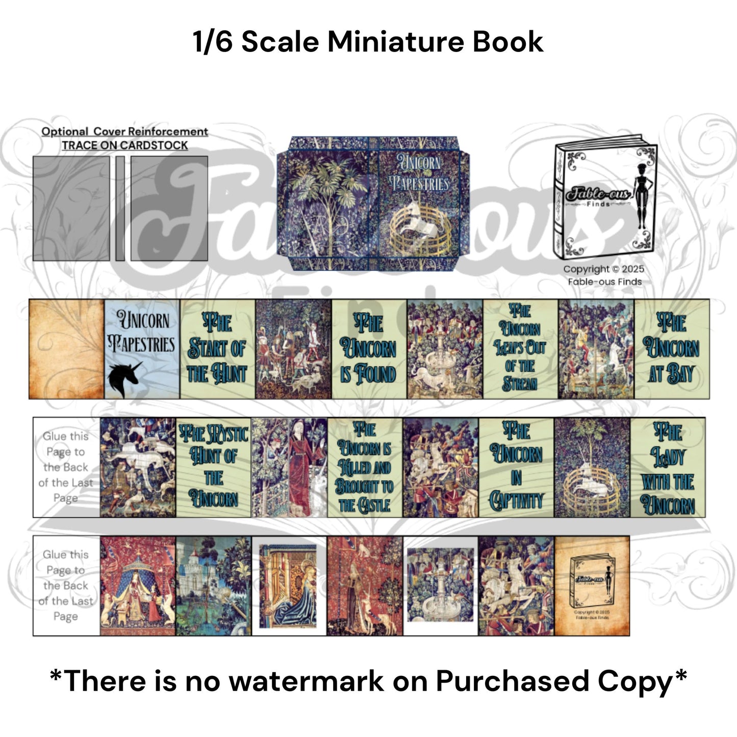 Printable Unicorn Tapestries Miniature Book - Instant PDF Download