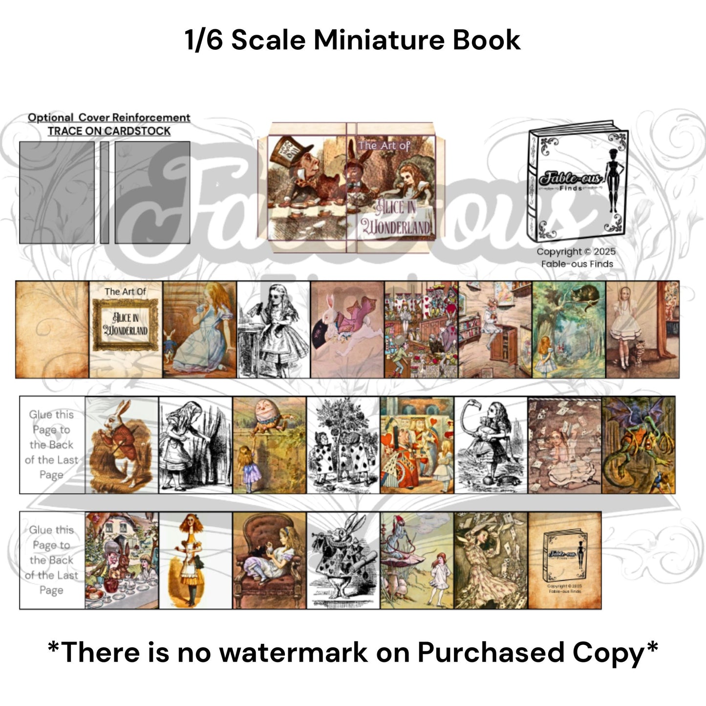 Printable Alice in Wonderland Miniature Book of Art - Instant PDF Download