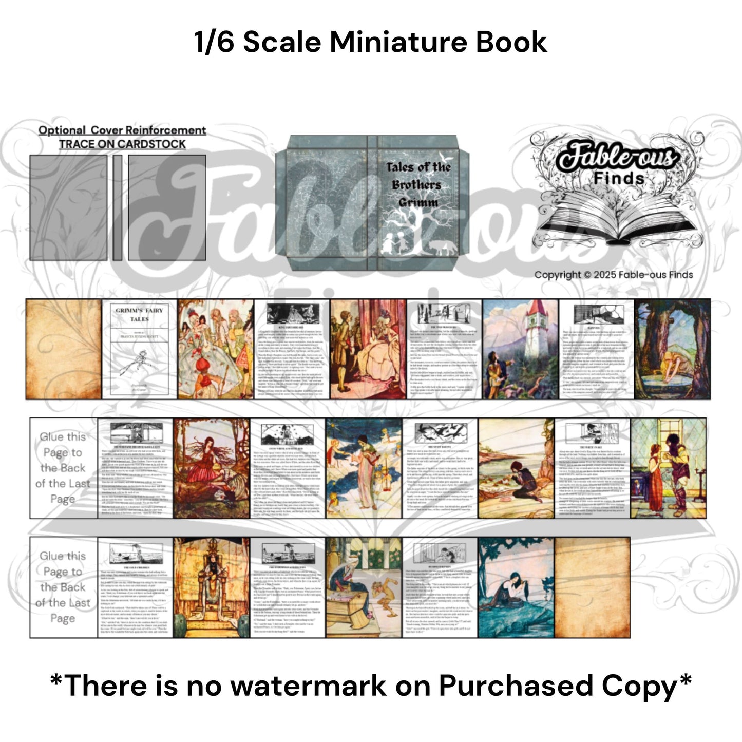 Printable Tales of the Brothers Grimm Miniature Book - Instant PDF Download