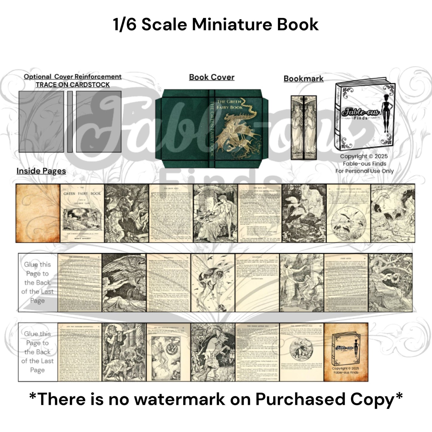 Printable The Green Fairy Book Miniature Book - Instant PDF Download
