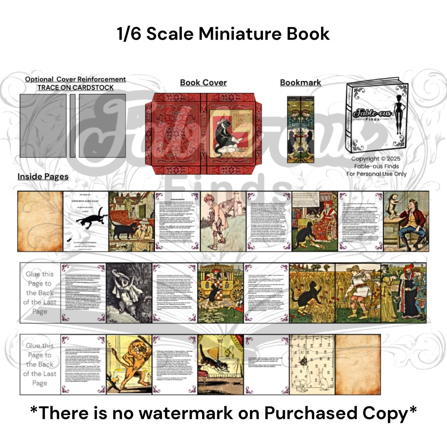 Printable Puss in Boots Miniature Book - Instant PDF Download