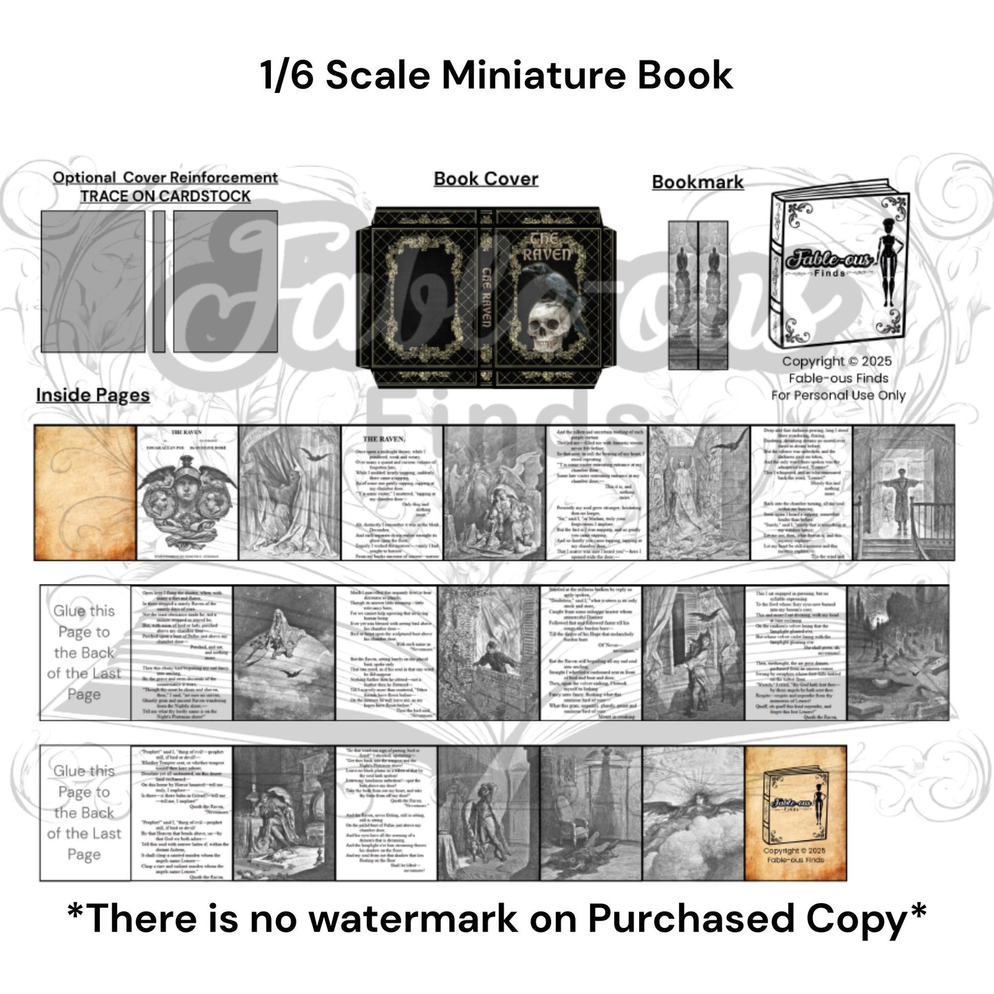 Printable The Raven Miniature Book - Gustave Dore Illustrations Instant PDF Download