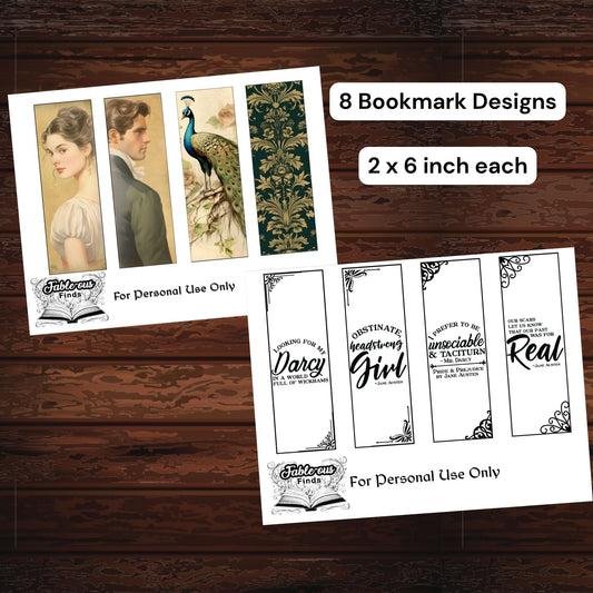 Jane Austen Printable Bookmarks - Instant PDF Download