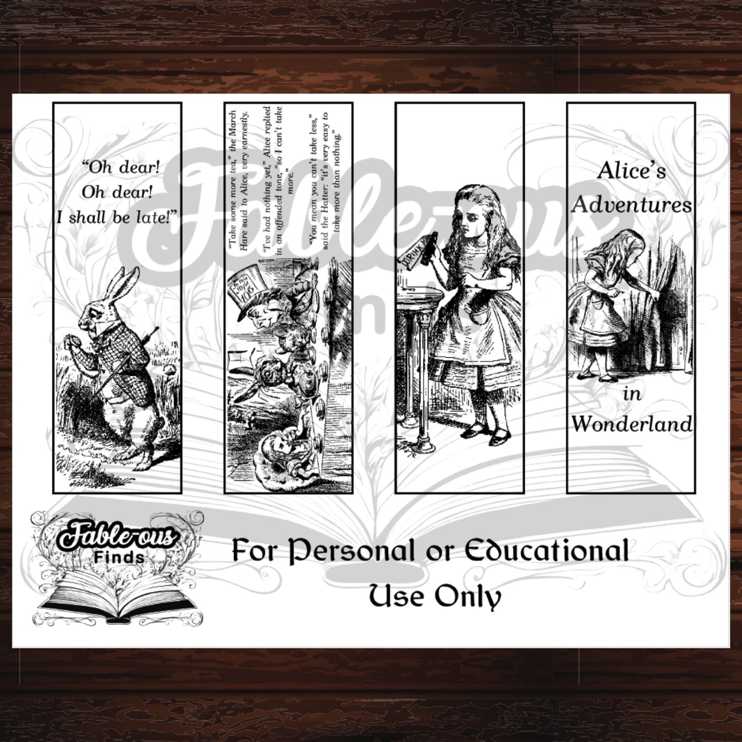 Alice in Wonderland Printable Coloring Bookmarks - Instant PDF Download