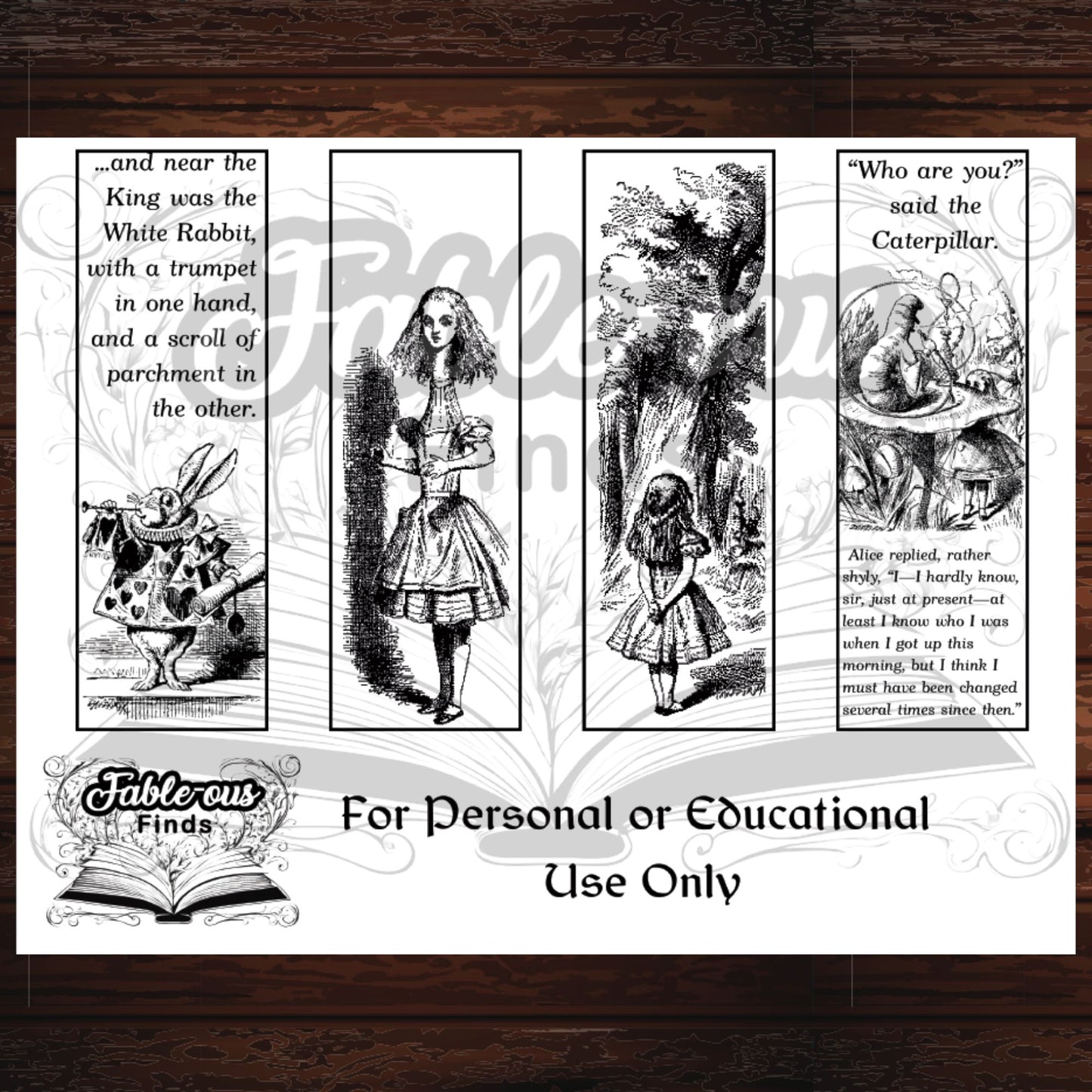 Alice in Wonderland Printable Coloring Bookmarks - Instant PDF Download