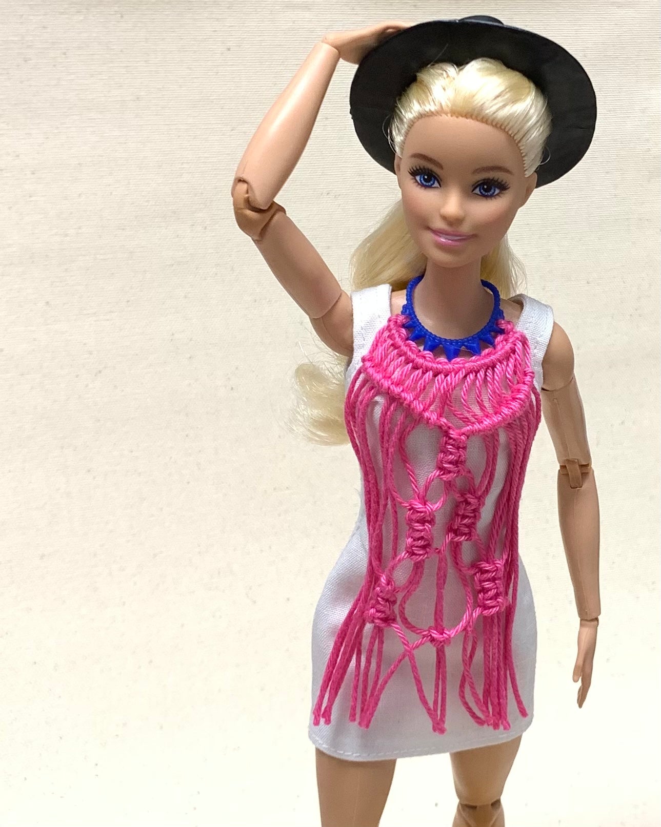 Mini macrame necklace - Barbie Doll wearing a Macrame Statement Necklace.