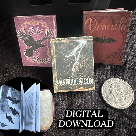 Printable Gothic Horror Miniature Book Bundle of 3 - Instant PDF Download