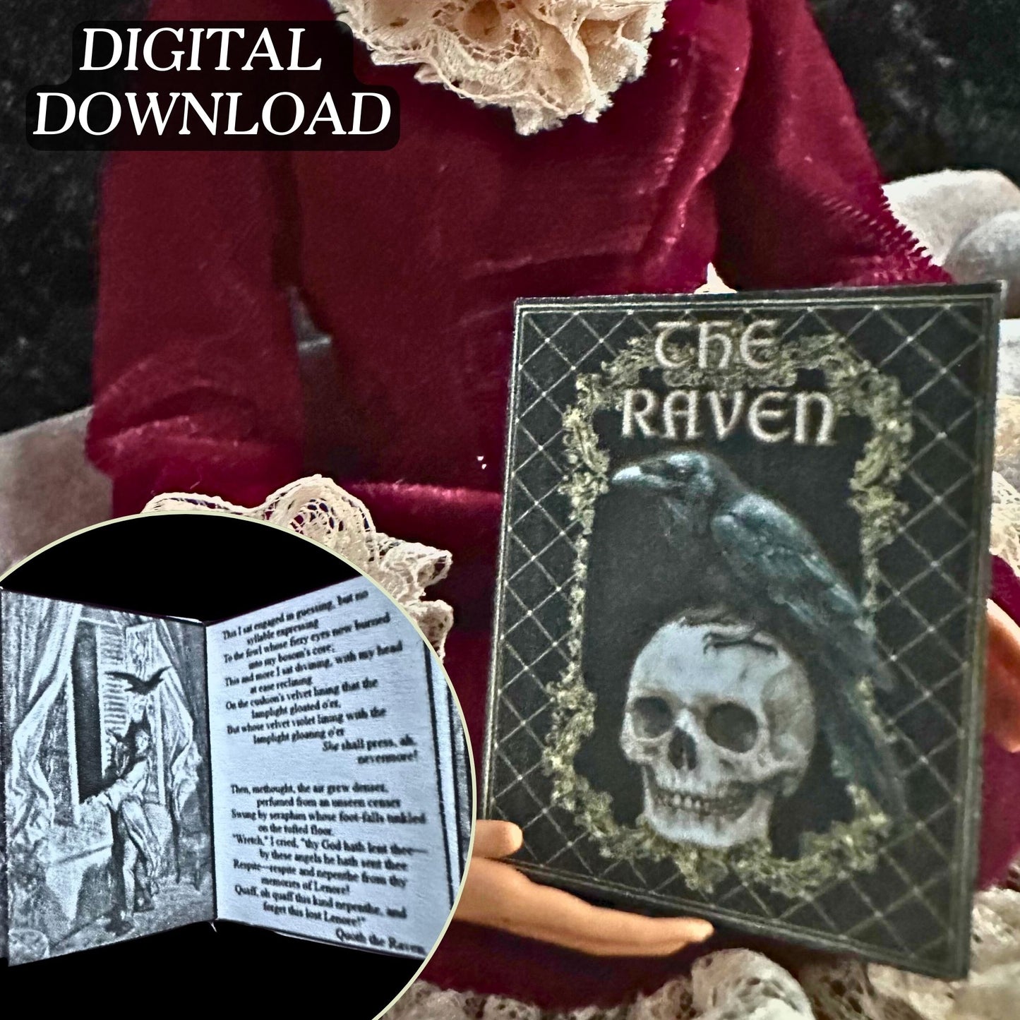 Printable The Raven Miniature Book - Gustave Dore Illustrations Instant PDF Download