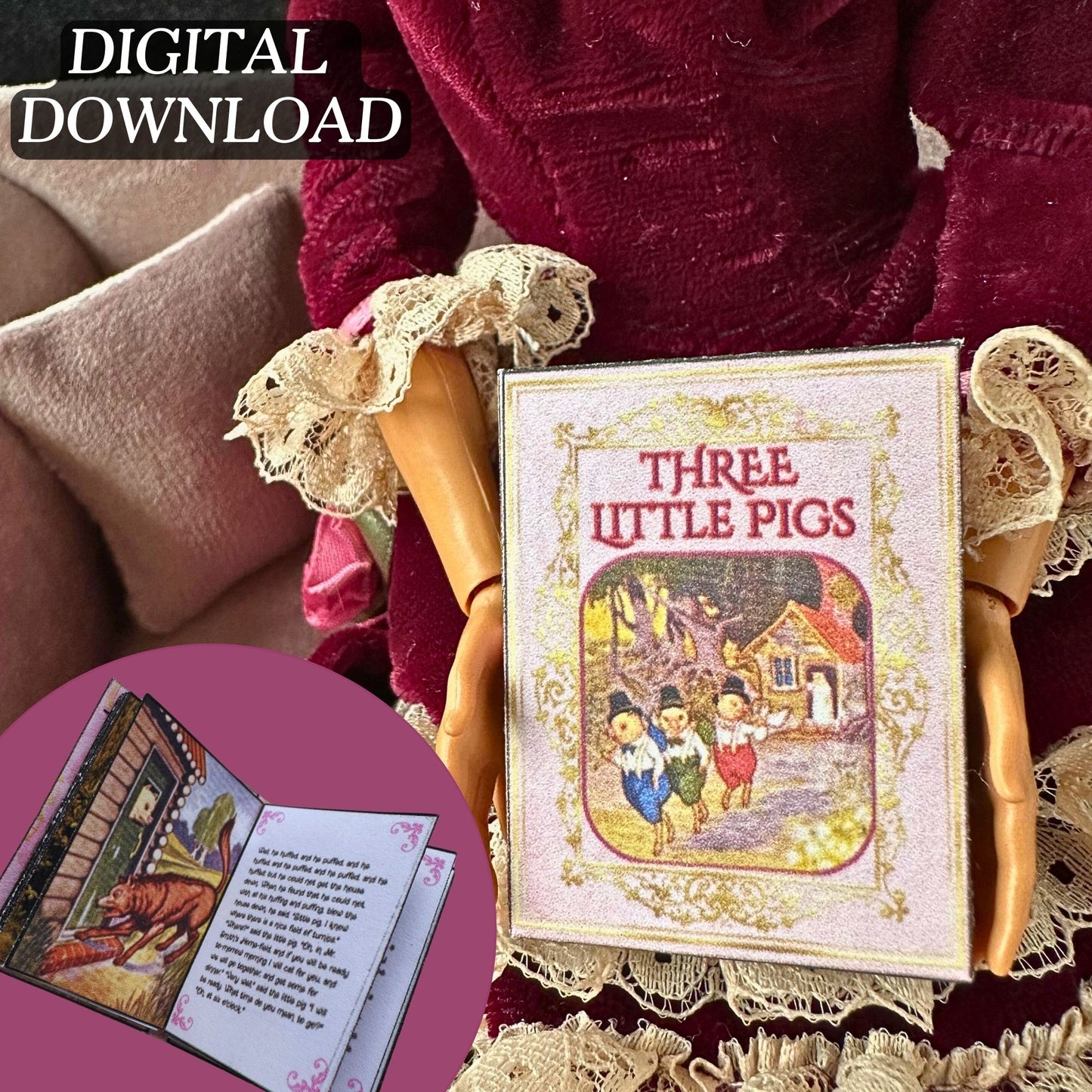 Printable Three Little Pigs Miniature Book - Instant PDF Download