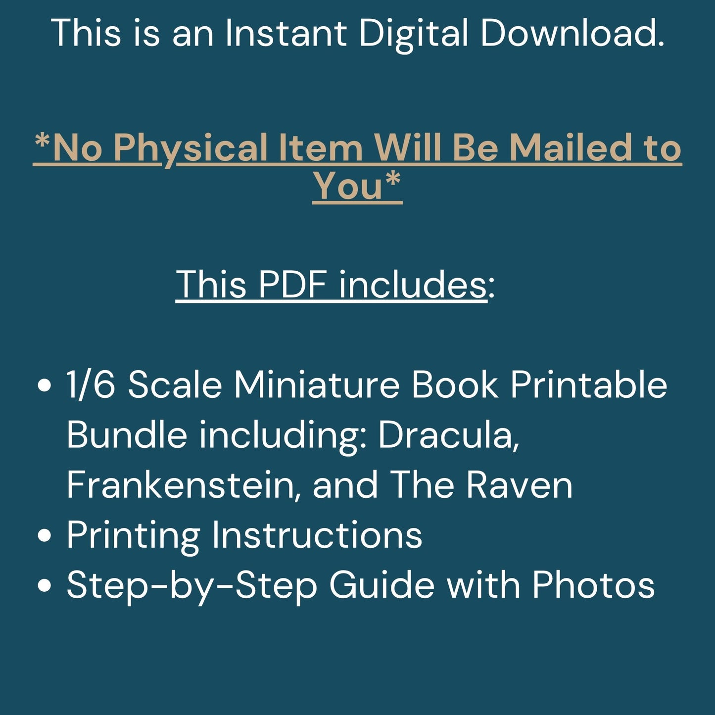 Printable Gothic Horror Miniature Book Bundle of 3 - Instant PDF Download