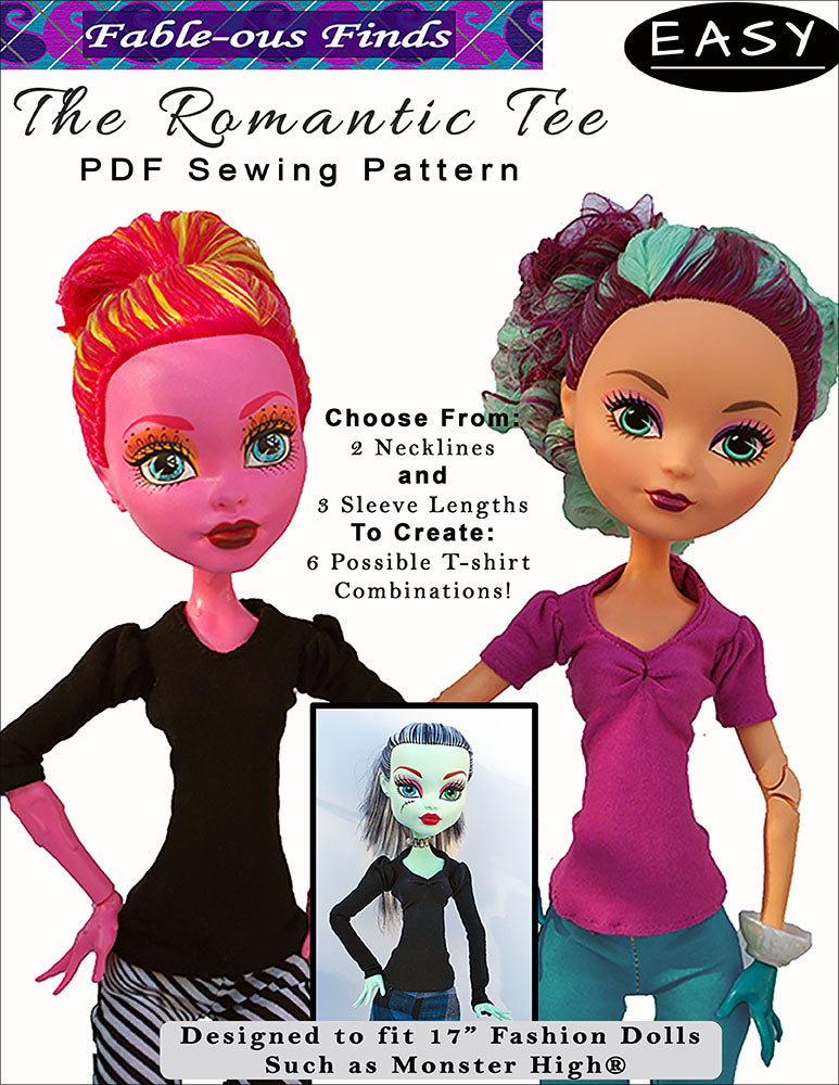 17" Monster High Romantic Tee PDF Sewing Pattern Cover