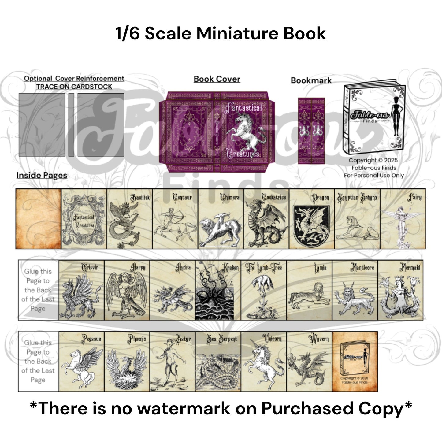 Printable Fantastical Creatures Miniature Book - Instant PDF Download