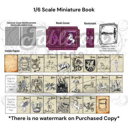 Printable Fantastical Creatures Miniature Book - Instant PDF Download