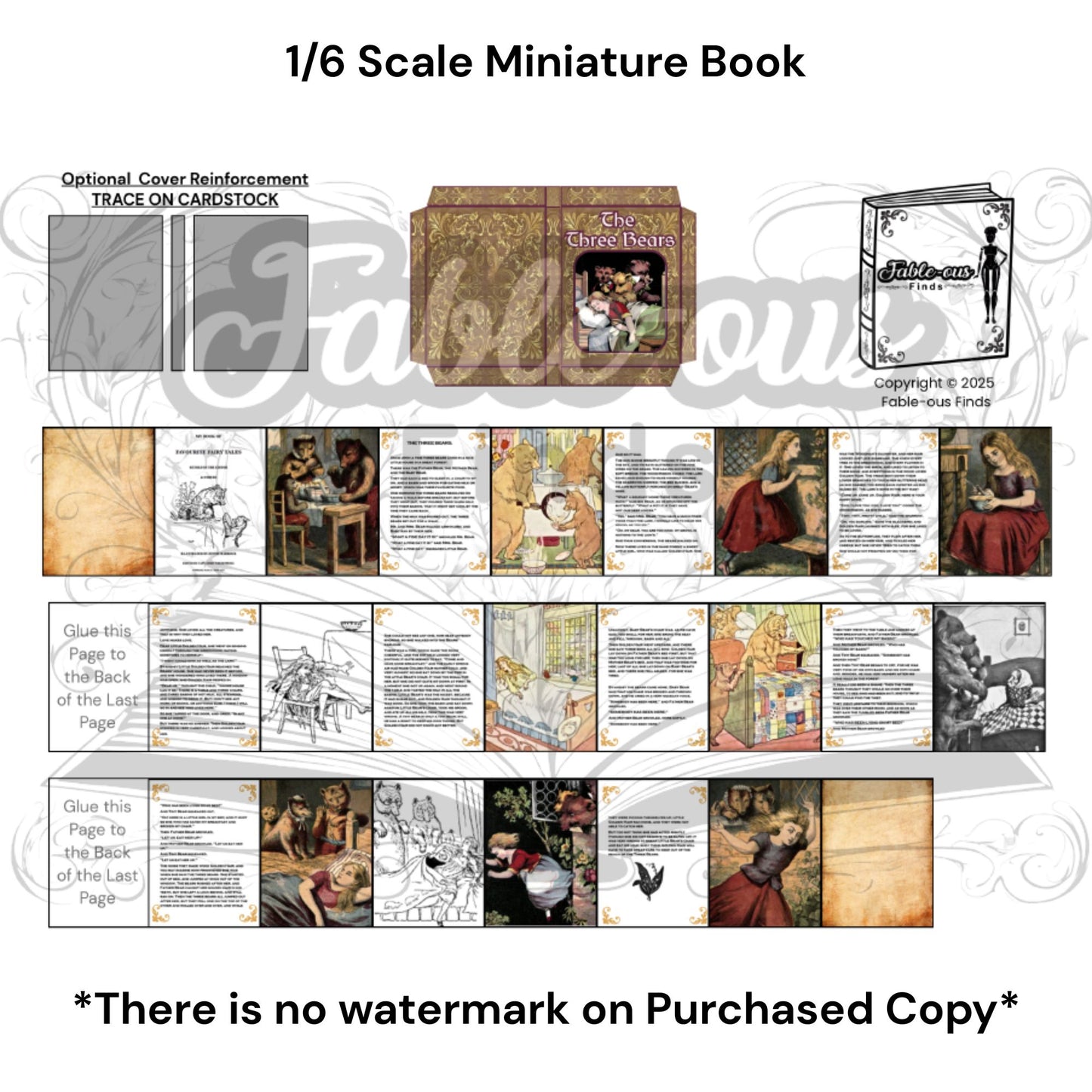 Printable Goldilocks and The Three Bears Miniature Book - Instant PDF Download