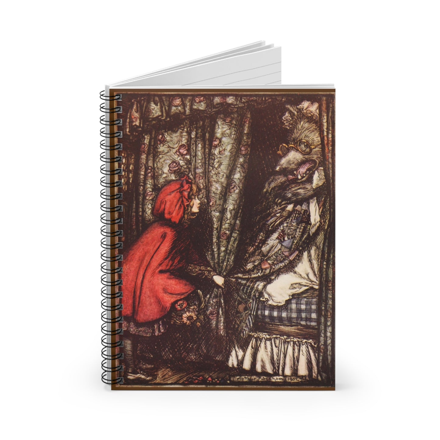 Fairytale Page | Red Riding Hood Printed Spiral Notebook - Ruled Line | Vintage Classic Illustration