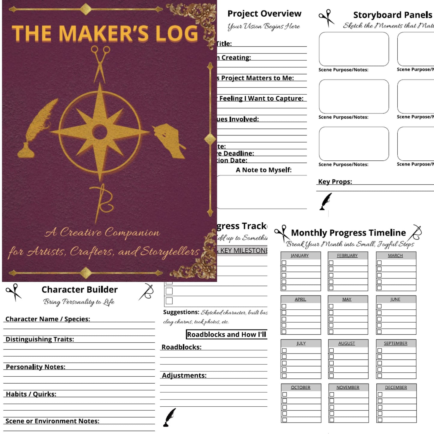 The Maker's Log: A Creative Companion for Artists, Crafters, and Storytellers - Instant PDF Download