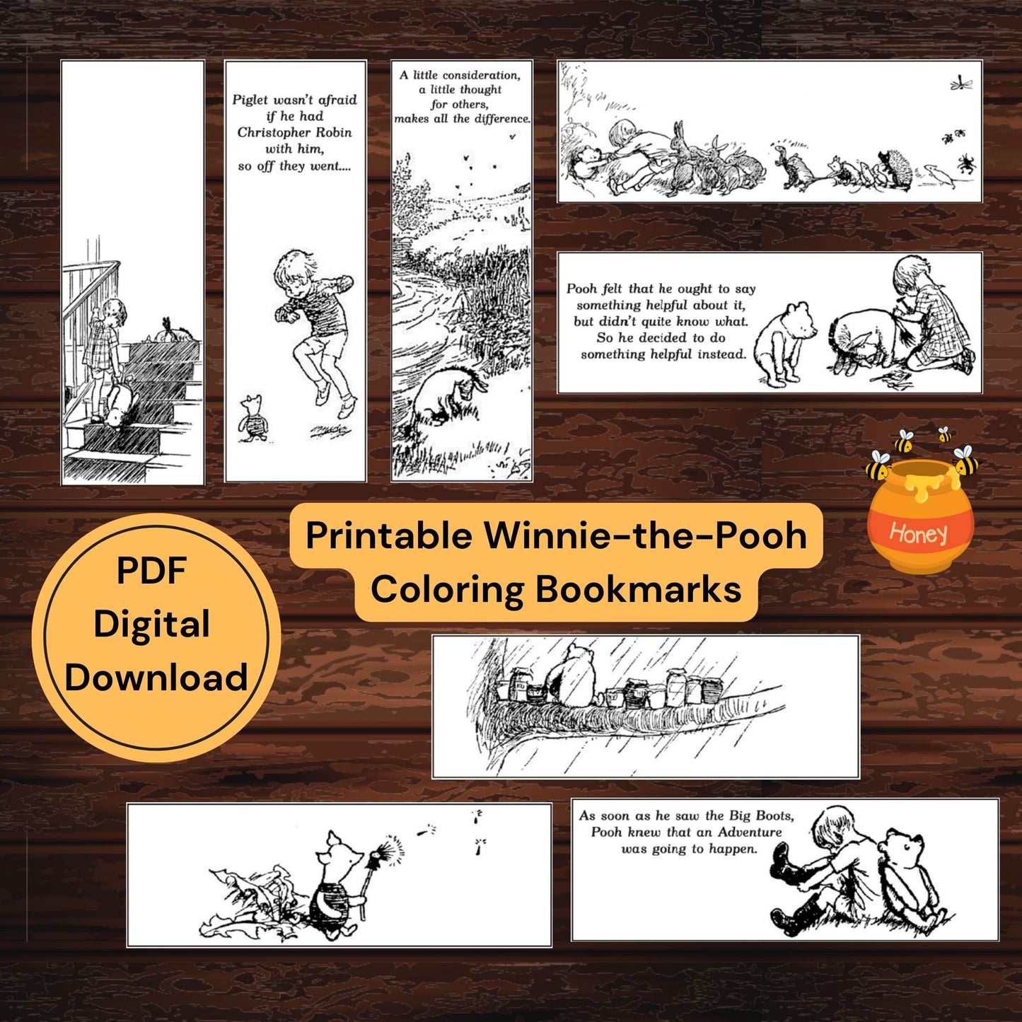 Winnie the Pooh Printable Coloring Bookmarks - Instant PDF Download