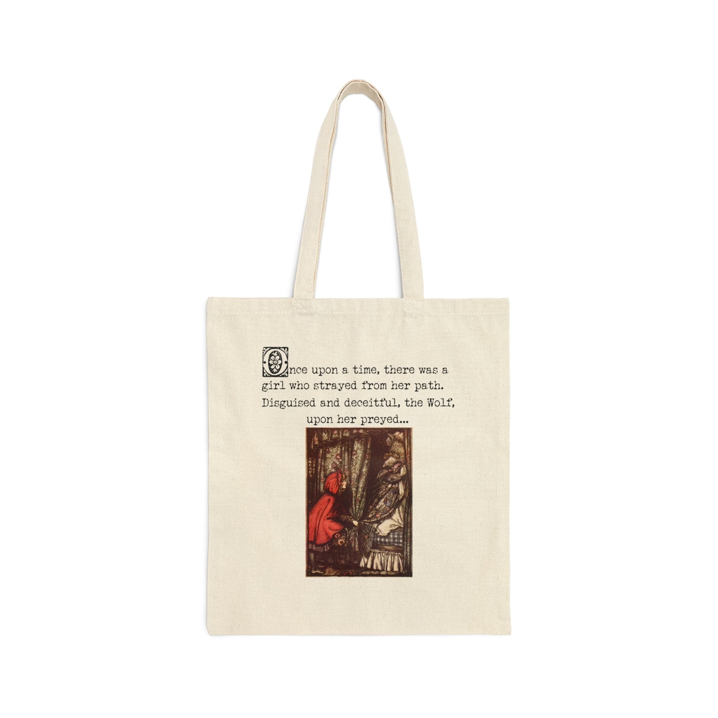 She Conquered It - Red Riding Hood Classic Fairytale Vintage Illustration Canvas Tote Bag