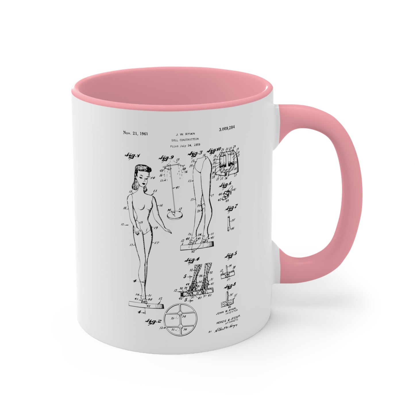 Doll Construction Patent 11 oz. Ceramic Mug - Black or Pink Handle