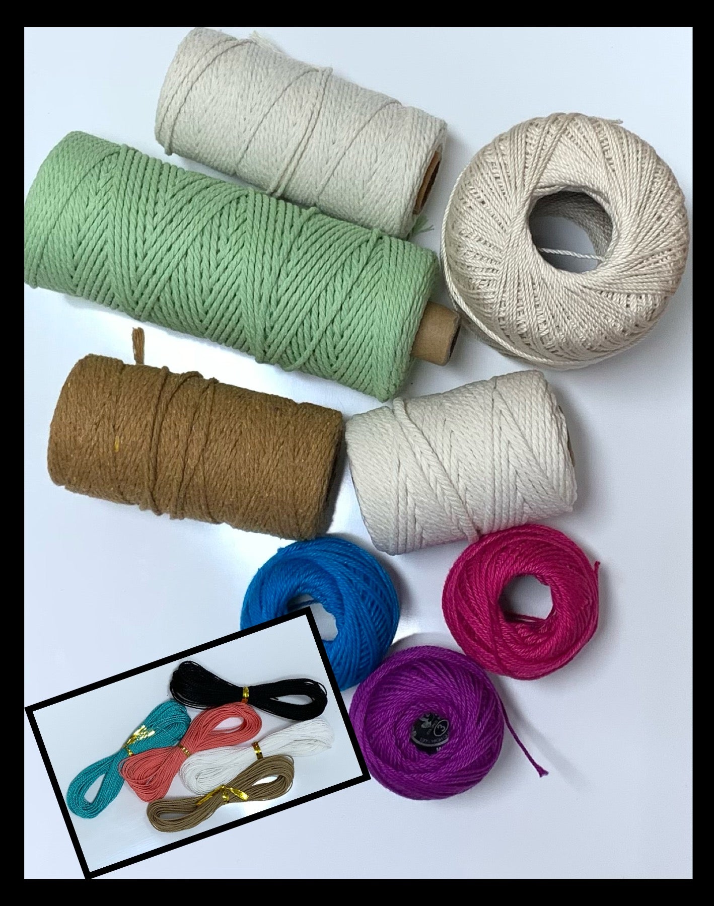 Macrame Cord of Various Sizes, Crochet Thread, and Waxed Cotton Cord for Jewelry. and 