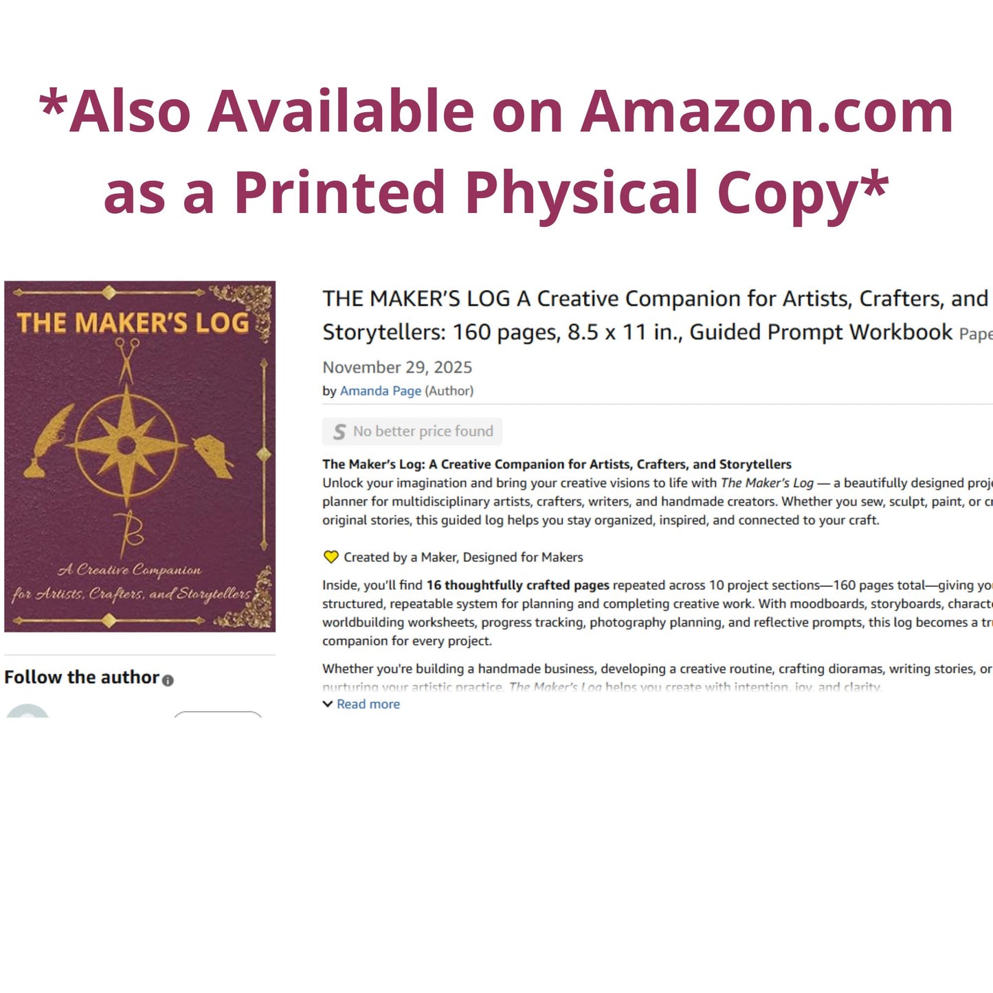 The Maker's Log: A Creative Companion for Artists, Crafters, and Storytellers - Instant PDF Download