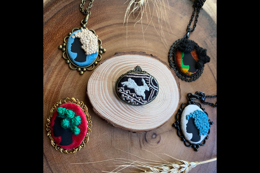 Hand Embroidered Jewelry inspired by Black Hair and African Culture