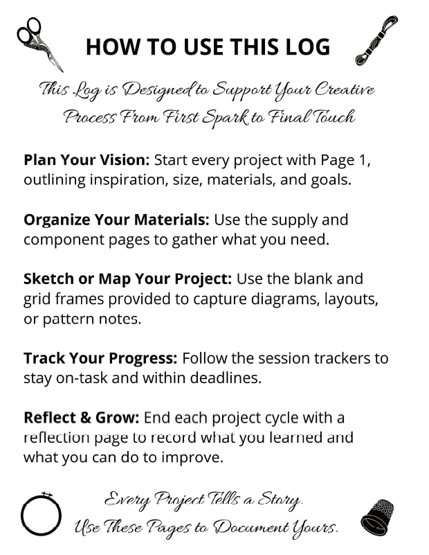 The Embroiderer's Log: A Planning Journal for Stitchers and Textile Storytellers - Instant PDF Download