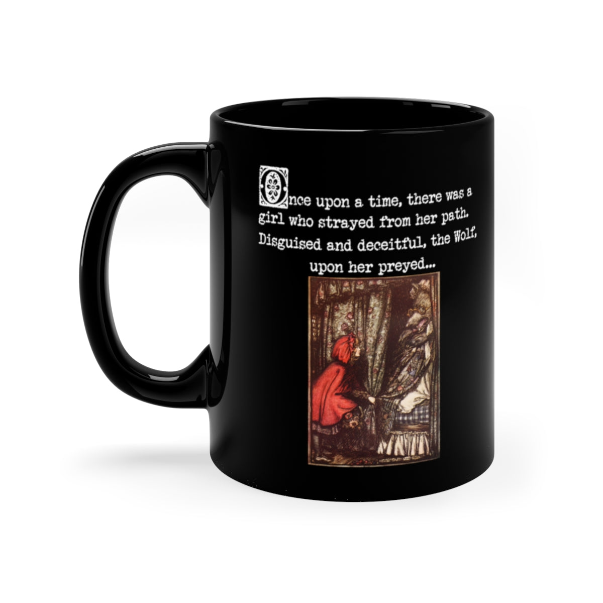 She Conquered It - Red Riding Hood Classic Fairytale Vintage Illustration Ceramic 11oz Mug - White or Black