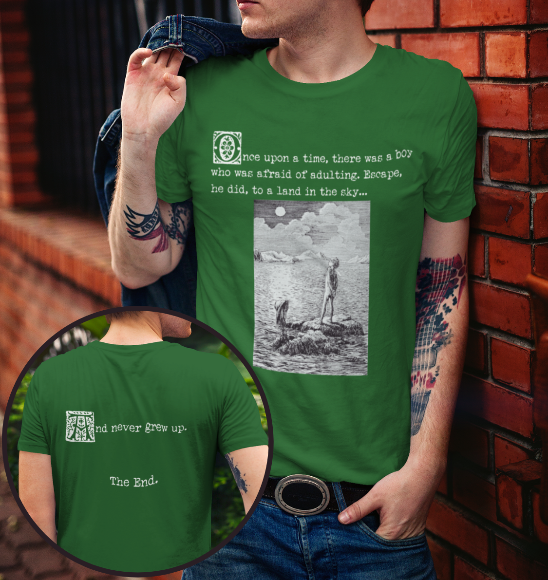 And Never Grew Up - Peter Pan and Wendy Classic Illustration Unisex Short Sleeve T-Shirt