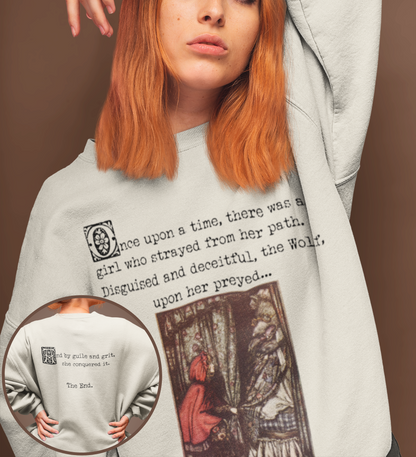 She Conquered It - Red Riding Hood Classic Fairytale Vintage Illustration Unisex Pullover Sweatshirt