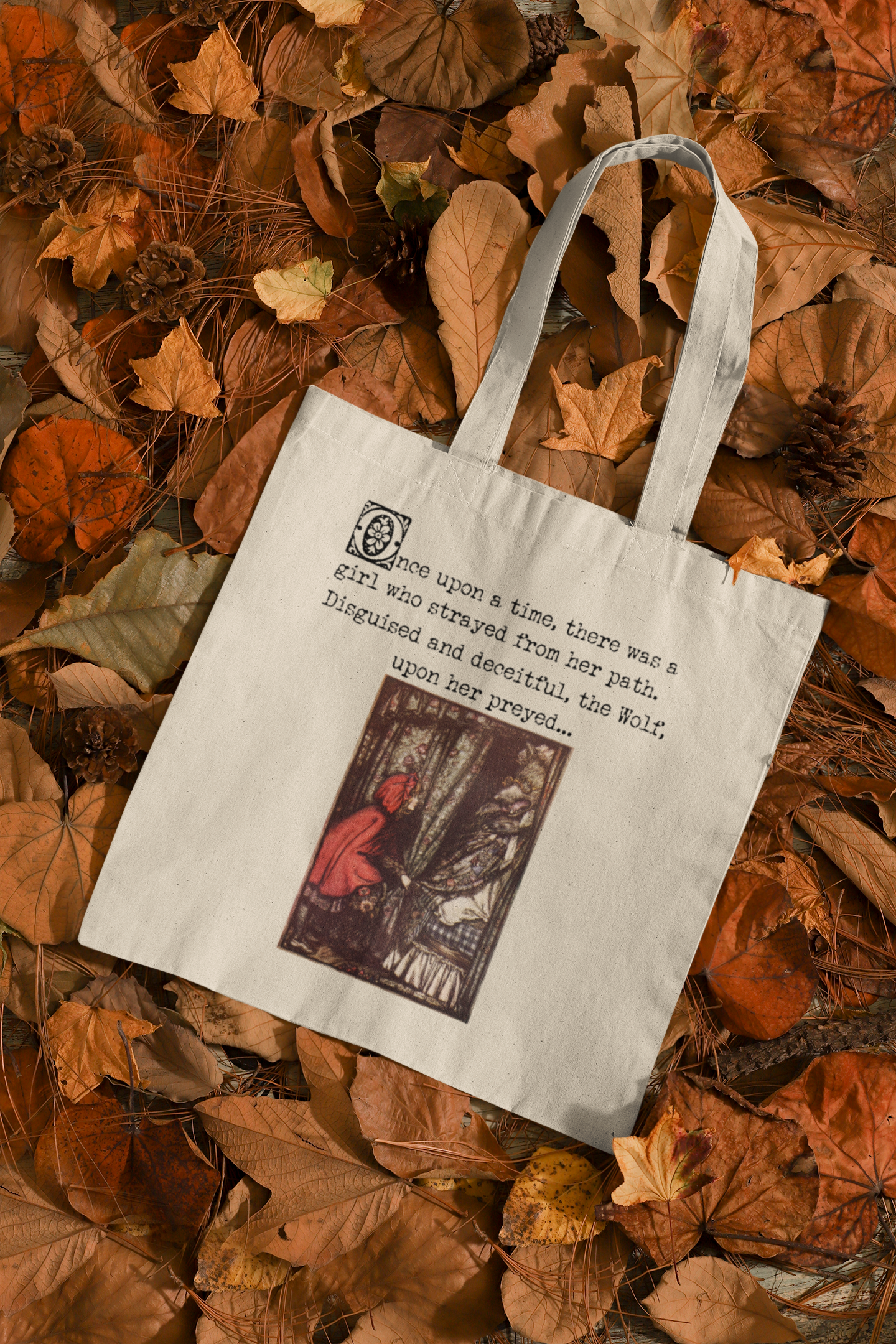 She Conquered It - Red Riding Hood Classic Fairytale Vintage Illustration Canvas Tote Bag