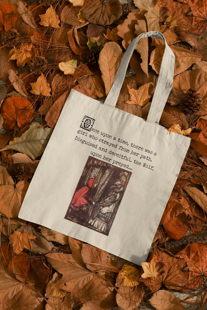 She Conquered It - Red Riding Hood Classic Fairytale Vintage Illustration Canvas Tote Bag