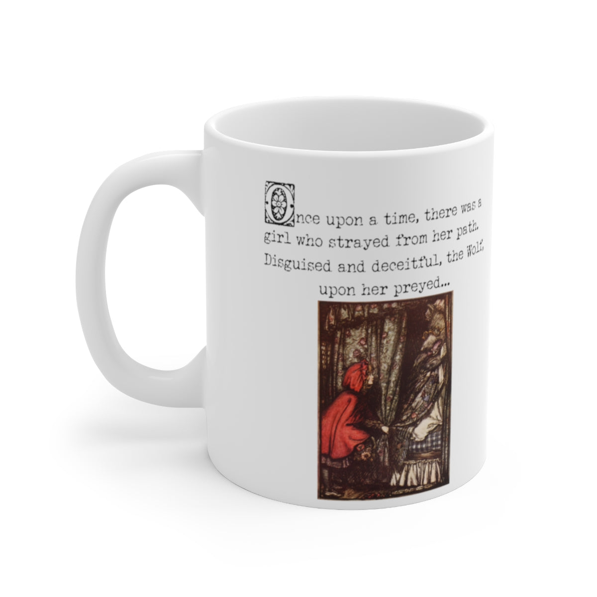 She Conquered It - Red Riding Hood Classic Fairytale Vintage Illustration Ceramic 11oz Mug - White or Black