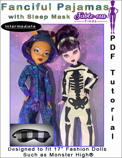 17" Monster High Fanciful Pajamas with Sleep Mask PDF Sewing Pattern Cover