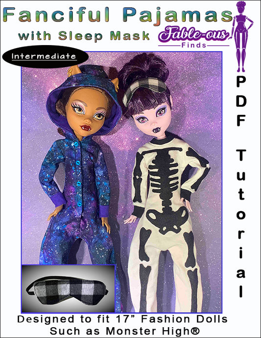 17" Monster High Fanciful Pajamas with Sleep Mask PDF Sewing Pattern Cover