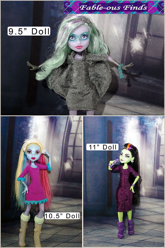 Batwing Dress 2 Styles: Mini and Knee-Length Dresses on 3 different heights of dolls.