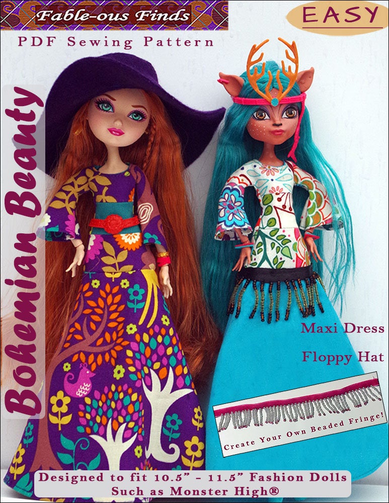 Monster High and Ever After High Bohemian Beauty Sewing Pattern Cover