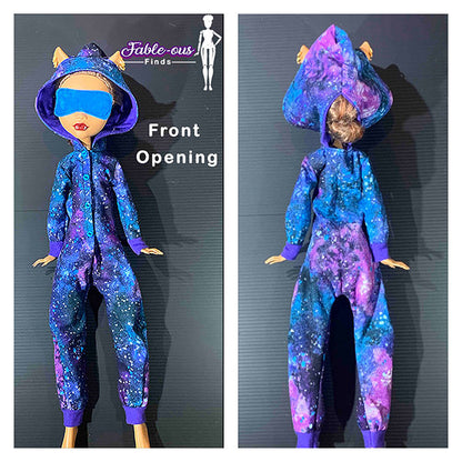 Onesie Pajamas Front Opening Front and Back View with Sleep Mask