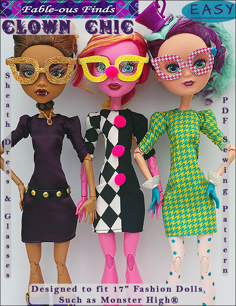 17" Monster High Clown Chic PDF Sewing Pattern Cover
