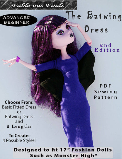 17" Monster High Batwing Dress Sewing Pattern Cover