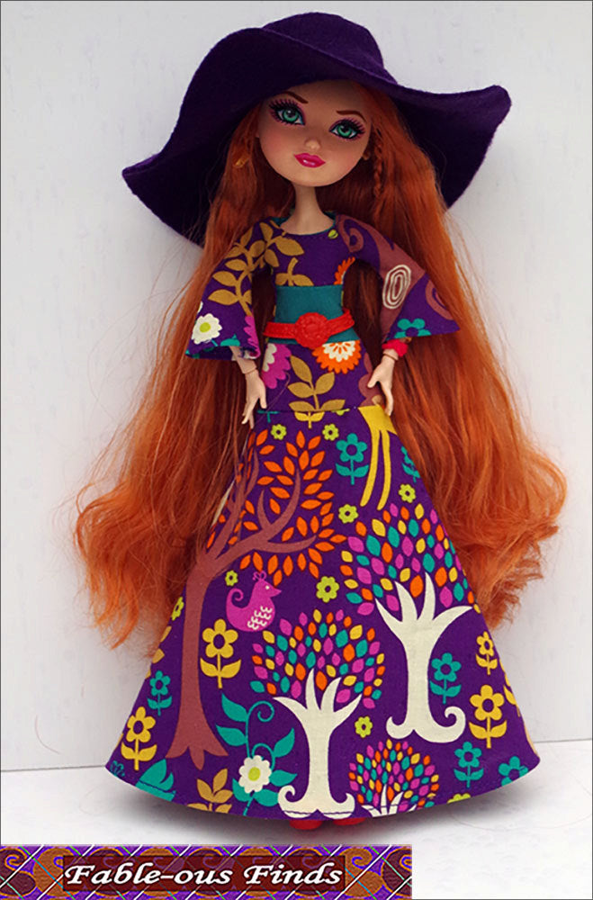 Bohemian Beauty Maxi Dress and Floppy Hat Front View on Ever After High doll